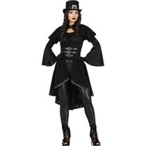 Fantasia Halloween Feminina Roupa Gótica Adulta Feminina Jaquenta Steampunk Preta de Luxo com Fivelas Fantasia Halloween Feminina Roupa Gótica Adulta Feminina Jaquenta Steampunk Preta de Luxo com Fivelas
