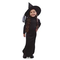 Fantasia Halloween Infantil Bruxa Vestido Preto Com Chapéu e Capa
