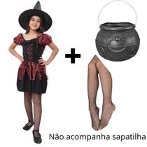 Fantasia Halloween Infantil Bruxinha Completa C/ Chapeu Meia E Caldeirao Vestido de Bruxa Feiticeira Malvada Carnaval Fantasia Halloween Infantil Bruxinha Completa C/ Chapeu Meia E Caldeirao Vestido de Bruxa Feiticeira Malvada Carnaval