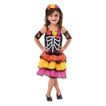 Fantasia Halloween Infantil Caveira Mexicana com Véu