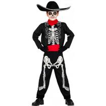 Fantasia Halloween Infantil Caveira Mexicana de Luxo pra Meninos Esqueleto Espanhol Toureiro