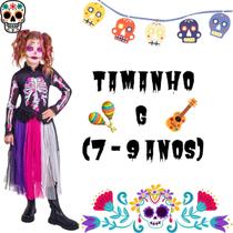 Fantasia Halloween Infantil Caveira Mexicana Pink Premium Fantasia Halloween Infantil Caveira Mexicana Pink Premium