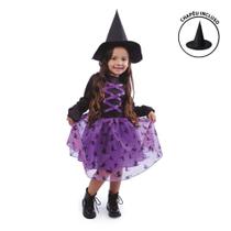 Fantasia Halloween Infantil Menina Bruxa Feiticeira Com Chapeu