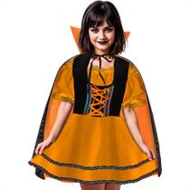 Fantasia Halloween Infantil Menina Vampira Gótica Com Capa Luxuosa Fantasia Halloween Infantil Menina Vampira Gótica Com Capa Luxuosa