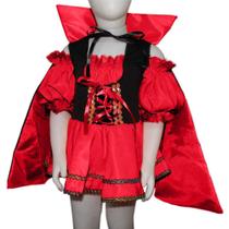 Fantasia Halloween Infantil Menina Vampira Gótica Com Capa Luxuosa