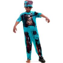 Fantasia Halloween Infantil Menino Médico Zumbi Macacão Longo Sangue e Touca de Cirurgião