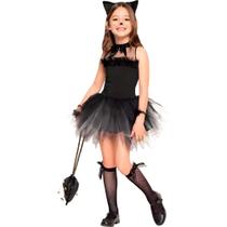 Fantasia Halloween Infantil pra Menina de Luxo Vestido Gatinha Preta Com Tiara e Pulseiras Fantasia Halloween Infantil pra Menina de Luxo Vestido Gatinha Preta Com Tiara e Pulseiras