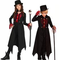 Fantasia Halloween Infantil pra Meninas ou Meninos Roupa Vampiro Vitoriano Gótica Conde Dracula de Luxo