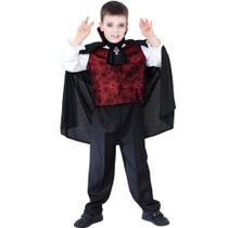 Fantasia Halloween Infantil pra Menino Roupa de Vampiro Drácula Victoriano Super Luxo Com Capa Imponente
