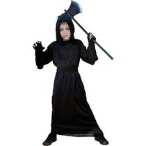 Fantasia Halloween Infantil pra Menino Túnica Preta Com Capuz e Cinto Morte Pânico Peste Negra Jedi