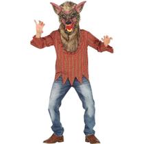 Fantasia Halloween Lobo Mau Infantil pra Menino com Máscara Lobisomen Assustadora de Terro com Pelos Realista