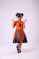 Fantasia Halloween Menina Bruxinha Laranja - Tecido 100% Poliéster