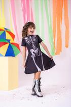 Fantasia Halloween Menina Esqueleto com Tiara Infantil