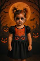Fantasia Halloween Menina Look Infantil Com Estampa de Abóboras