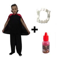 Fantasia Halloween Menino Conde Drácula Capa de Vampiro Infantil Completo com Sangue e Dentadura Fantasia Halloween Menino Conde Drácula Capa de Vampiro Infantil Completo com Sangue e Dentadura