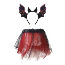 Fantasia Halloween Morcego Vermelho Infantil com Saia e Tiara