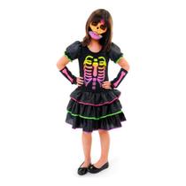 Fantasia Halloween pra Menina Vestido Caveira Mexicana Rosa