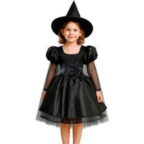 Fantasia Halloween pra Meninas Infantil Vestido Preto de Bruxa Medieval Gótica Com Capa e Corselet Fantasia Halloween pra Meninas Infantil Vestido Preto de Bruxa Medieval Gótica Com Capa e Corselet