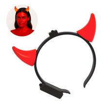 Fantasia Halloween: Tiara Arquinho Diabinho/ Capetinha com Chifres Iluminados em Luz LED (1 Und)