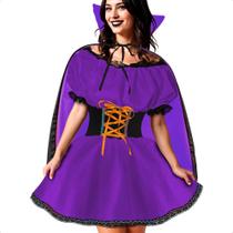 Fantasia Halloween Vampira Dark de Luxo Com Capa Adulta Feminina Fantasia Halloween Vampira Dark de Luxo Com Capa Adulta Feminina