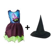 Fantasia Halloween Vestido Infantil Bruxinha Com Chapéu Dia Das Bruxas