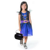 Fantasia Hallowen Infantil Menina Vestido Bruxa c/ Caldeirão Fantasia Hallowen Infantil Menina Vestido Bruxa c/ Caldeirão