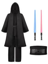 Fantasia Hauarker Kids Jedi de Halloween com sabre de luz e capa com capuz