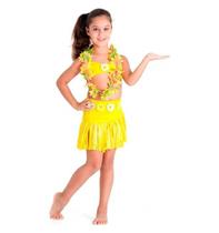 Fantasia Havaiana Infantil Amarela de Carnaval Com Colar Fantasia Havaiana Infantil Amarela de Carnaval Com Colar