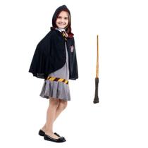 Fantasia Hermione Infantil Harry Potter Varinha + Vestido + Capa + Capuz + Gola e Gravata Licenciada Sulamericana