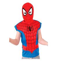 Fantasia Homem Aranha Infantil Camiseta com Peitoral Músculoso e Gorro