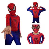 Fantasia Homem-Aranha Infantil Longa Com Enchimento Duas Mascaras