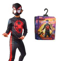 Fantasia Homem Aranha Infantil Preto Original Roupa Miles Morales Com Mascara M 5 - 8