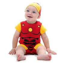 Fantasia Homem de Ferro Marvel Body Para Bebê Menino Com Touca