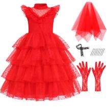 Fantasia IBQ Kids Vestido de noiva vermelho para meninas Halloween BQ045S