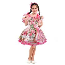 Fantasia Infanfil Vestido Junino de São João de Luxo Com Bolsa
