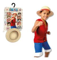 Fantasia Infantil Anime Mangá One Piece Luffy Com Chapéu Original Luxo Menino Presente Desenho