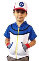 Fantasia Infantil Ash Ketchum Pókemon Jaqueta + luvas + boné