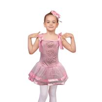 Fantasia Infantil Bailarina Rosa Collant Corações Saia e Laço