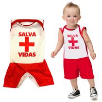 Fantasia Infantil Bebê Salva Vidas Para Menino Macacão Vermelho e Branco