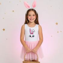 Fantasia Infantil Body Coelho Pascoa Branco e Rosa Fantasia Infantil Body Coelho Pascoa Branco e Rosa