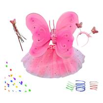 Fantasia Infantil Borboleta Asa Saia Tiara Pisca Luz Led Brilho Carnaval