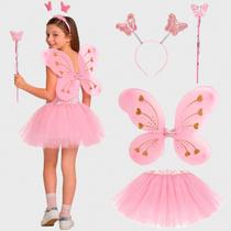 Fantasia Infantil Borboletinha pra Menina de Carnaval Kit com Asa Saia Tiara e Varinha