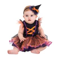 Fantasia Infantil Bruxinha Baby Com Tiara Chapéu Carnaval e Halloween