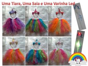 Fantasia Infantil Carnaval Unicórnio Saia Tiara e Varinha