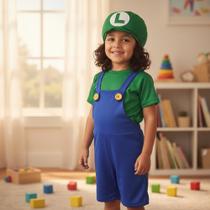 Fantasia Infantil Conjunto Luigi Bros C/ Chapéu