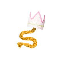 Fantasia Infantil Coroa Trança lã Carnaval Princesa Rosa