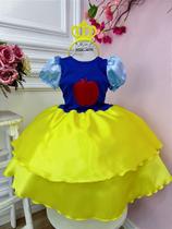 Fantasia Infantil da Branca de Neve com Tiara Luxo - Tamanho P ao G