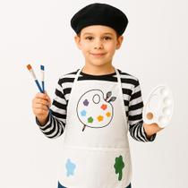 Fantasia Infantil De Artista Pintor Completo Com Boina, Avental, Tintas E Pincel