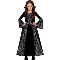 Fantasia Infantil de Halloween pra Meninas Vestido de Vampira Gótica Medieval Vitoriana Super Luxo com Gola Estruturada