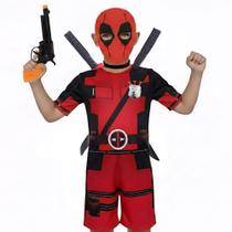 Fantasia Infantil Deadpool Com Arminha Duas Espadas e distintivo